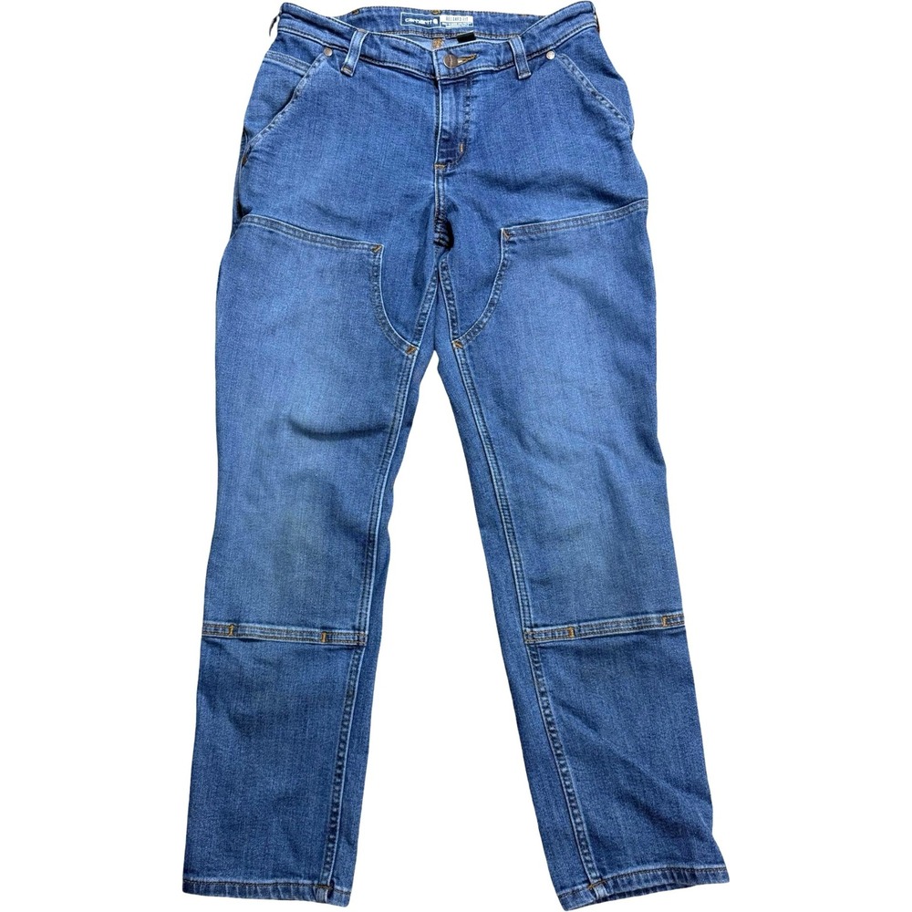 Carhartt Womens Double Front Relaxed Fit Carpenter Jeans Blue Denim 6 Short